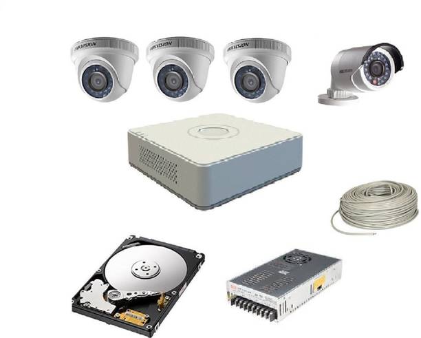HIKVISION HIKVISION 2MP 4CH DVR DS-7A04HGHI-F1/N OR DS-7A04HGHI-F1/ECO 01PCS 2MP DOME CAMERA DS-2CE5ADOT-IRP OR DS-2CE5ADOT-IRP/ECO 03PCS BULLET CAMERA DS-2CE1ADOT-IRP OR DS-2CE1ADOT-IRP/ECO 01PCS 90 METAR CABLE 4TB SATA HDD COMBO KIT Security Camera