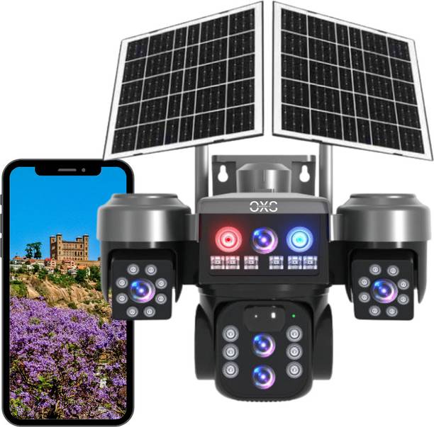 OneXsale 5+5+5MP FHD ROBOCOP 4G SIM 3 Lens Dual Solar Powered Outdoor CCTV Security Camera
