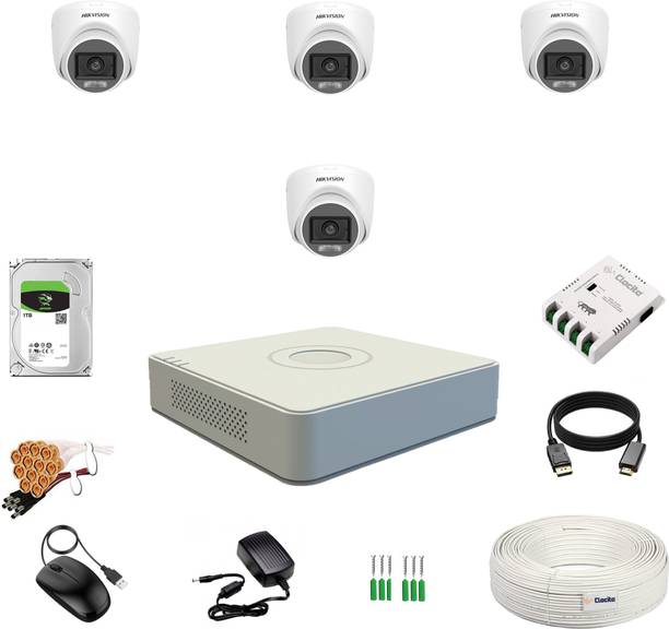 Clocite HIKVISION 2MP 4 Dome Cameras (Color Night Vision+Audio) + 4CH DVR Kit Security Camera