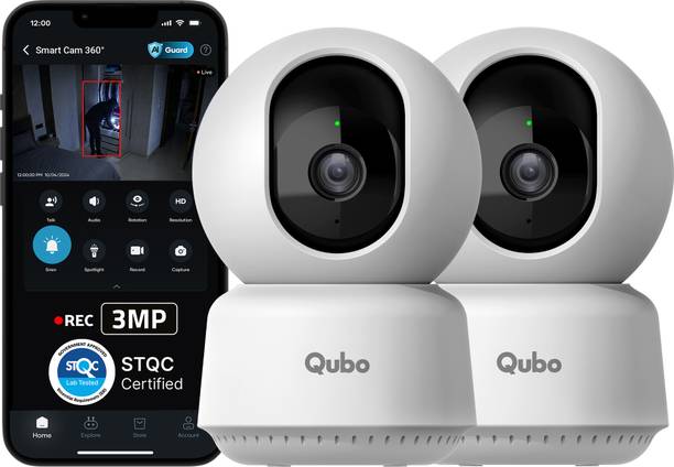 Qubo Smart 360 degree 2K|3MP(Pack of 2)|AI App Alerts|Alarm|Cloud+SD Storage|Wi-Fi Security Camera
