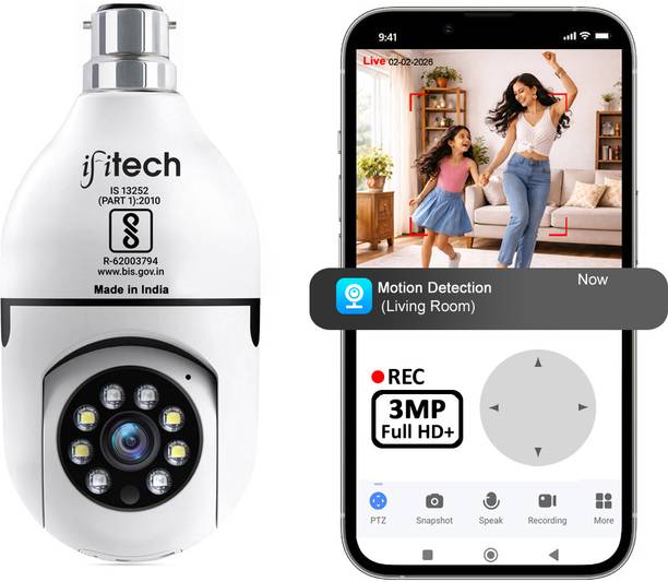 IFITech 3MP Full HD+ Bulb Camera | WiFi Pan/Tilt Indoor CCTV Wireless Camera | 360° Security Camera
