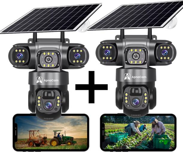 ApnaCam 12+6+6MP 4G Sim Based Solar Battery Powered 3 Lens/Screen View Bullet + PTZ CCTV Security Camera