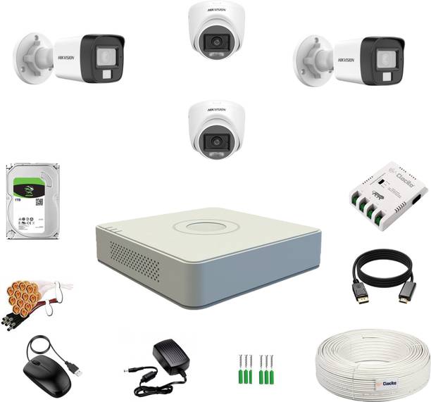 Clocite HIKVISION 2MP 2 Dome 2 Bullet Cameras (Color Night Vision+Audio) + 4CH DVR Kit Security Camera