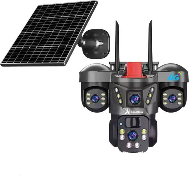 ApnaCam 8MP FHD 5G Sim Based Solar Triple Lens Battery Power 360 Outdoor CCTV Security Camera