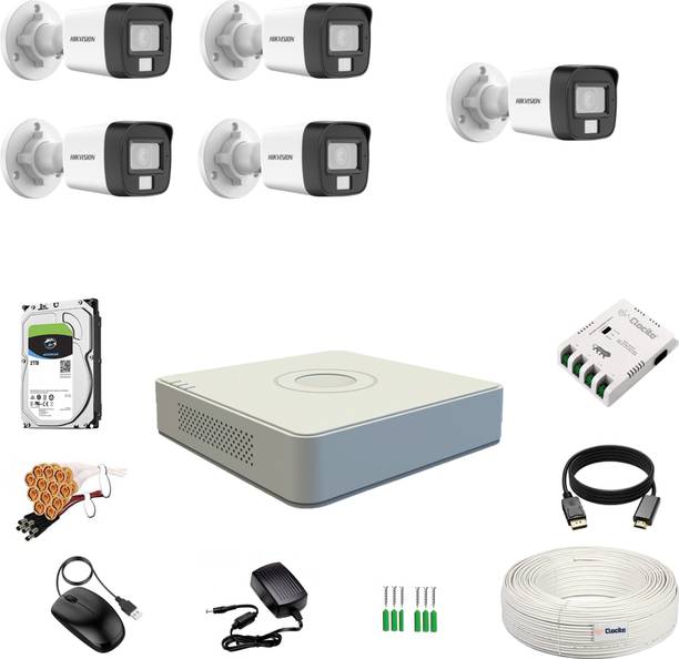 Clocite HIKVISION 2MP 5 Bullet Cameras (Color Night Vision+Audio) + 8CH DVR Kit Security Camera