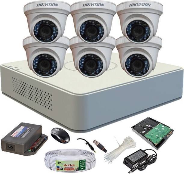 HIKVISION HDTVI Full Combo, DS-2CE56COT-IRF Dome Camera 6Pcs + Active Cable + 1TB HDD + F1 Mini DVR Security Camera