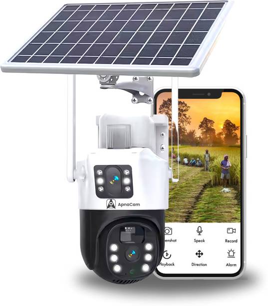 अपनाकैम 2 Lens Smart 4G Solar Powered 6MP Battery IP PTZ Outdoor CCTV Camera for Farm सिक्योरिटी कैमरा
