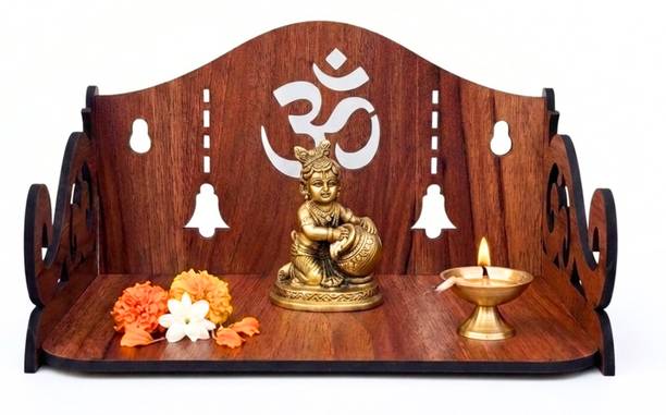Gloridec Wooden Temple for Home | Om Design Temple Shelf for home | Engineered Wood Home Temple