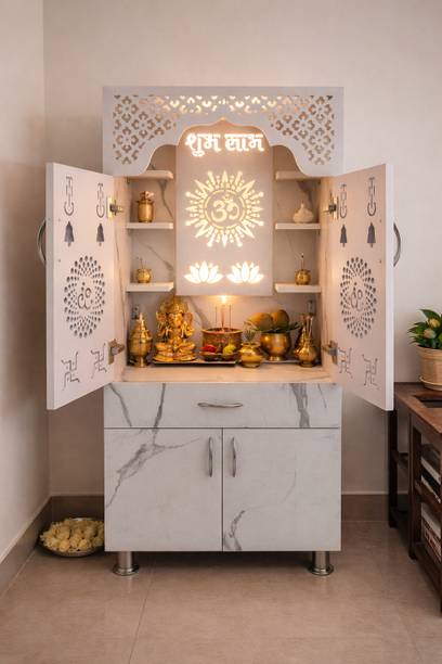 shivoja Temple for Home/Pooja Mandir with Led Light Pre- Assembled Temple Solid Wood Home Temple