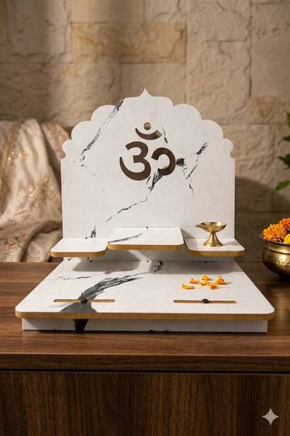 Expro OM Marble Finish Compact Wooden Pooja Mandir Stand Engineered Wood Home Temple