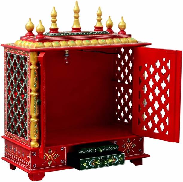 Murfi (Mandir) Temple for Home Pooja, Arti with Drawer Solid Wood Home Temple