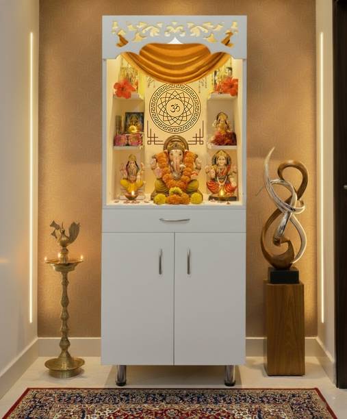 Alpine Willow Wooden Temple for Home with Light & Storage Engineered Wood Home Temple