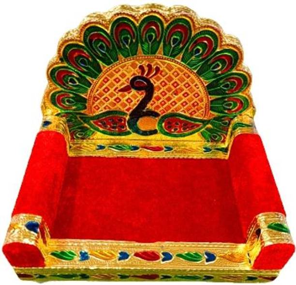 Dev Samagri Krishna/Ladoo Gopal Wooden Meenakari Singhasan (Medium) Solid Wood Home Temple