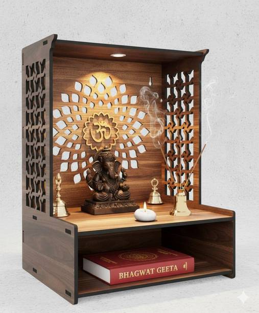 Gojeeva Engineered Wooden LED Temple Handcrafted Design Pooja Mandir for Home & Office Engineered Wood Home Temple