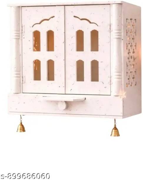JAMWAIART Wooden Home Temple Marble Look | Mandir Wall Mounted | White | 16x16x8" Solid Wood Home Temple