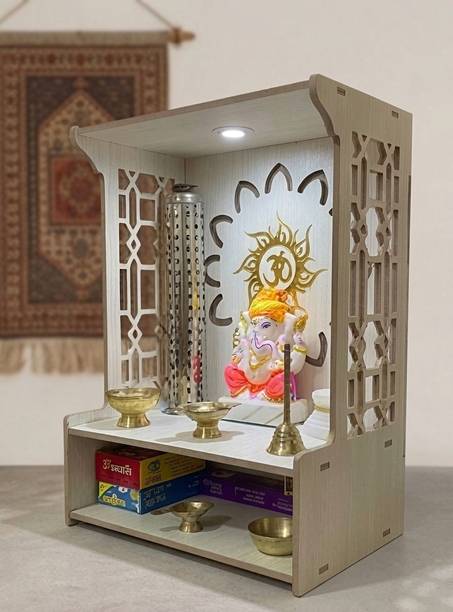 Gojeeva Engineered Wooden LED Temple Handcrafted Design Pooja Mandir for Home & Office Engineered Wood Home Temple