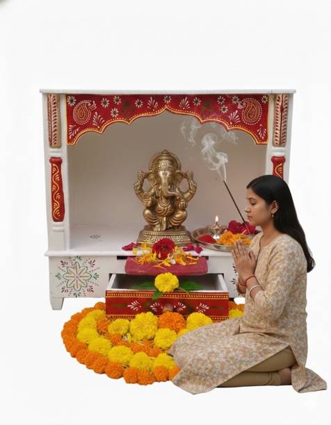 Bhagwati Wooden Temple For Home/Wooden Mandir For Home Engineered Wood Home Temple