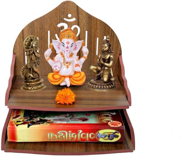 LAKHAJI Wooden Readymade Wall Mounted Hanging Puja Temple for Home God Stand for Pooja Room Mandir Wood Devghar Stand for Shop and Office Engineered Wood Home Temple