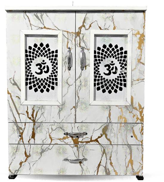 MARECARA WOODS “MARECARA Divine White Mandir – LED Light & Door | Marble Finish Engineered Wood Home Temple