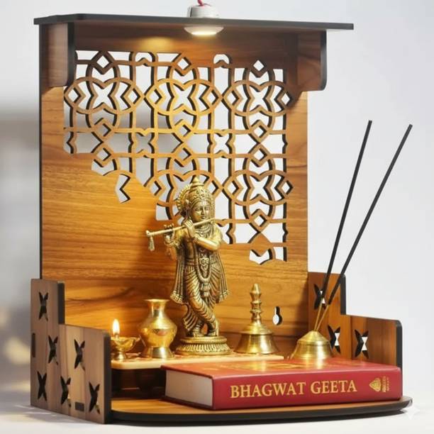 Gojeeva Engineered Wooden LED Temple Handcrafted Design Pooja Mandir for Home & Office Engineered Wood Home Temple