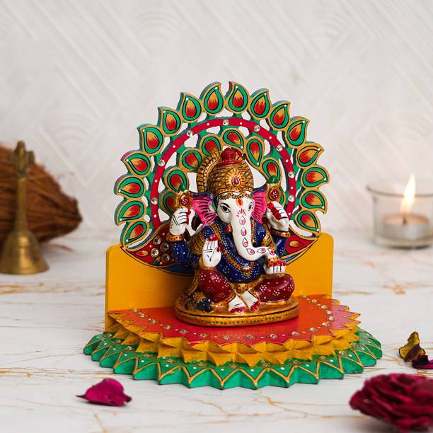 CAPIO ART DESIGNER GANESH ASAN / TEMPLE/ SINGHASAN Solid Wood, Engineered Wood Home Temple