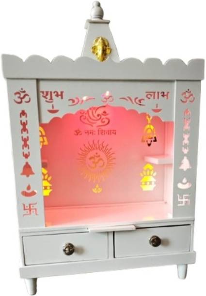 BHAGYA 24Inch Home Temple | With Multicolor LED Light Solid Wood Home Temple