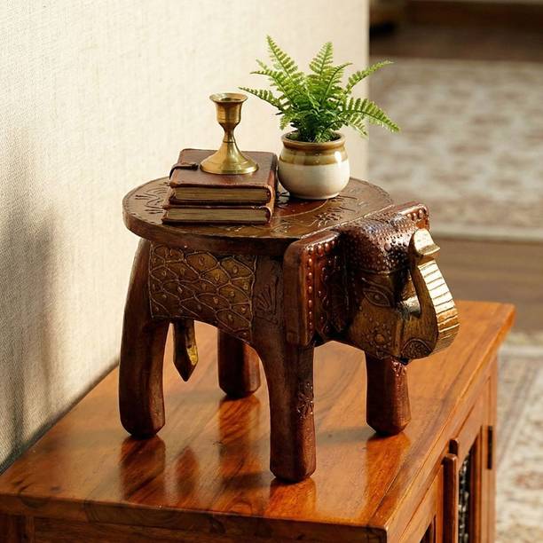 Bhavya ArtAndCraft Copper Finish Handpainted 6'' Elephant Stool/Chowki Solid Wood Home Temple