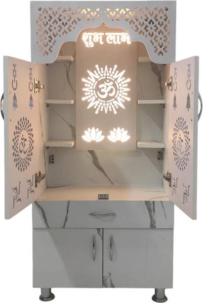 शिवोजा Temple for Home/Pooja Mandir with Led Light Pre- Assembled Temple इंजीनियर वुड घर का मंदिर