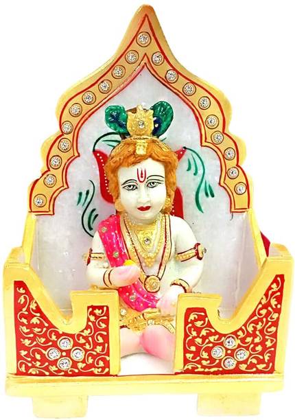 Salona Home OM Print Marble Thakur Ji Singhasan with Laddu Gopal Idol Temple for Pooja Room Stone Home Temple
