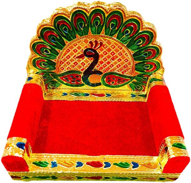 Dev Samagri Krishna/Ladoo Gopal Wooden Meenakari Singhasan (Extra Large) Solid Wood Home Temple