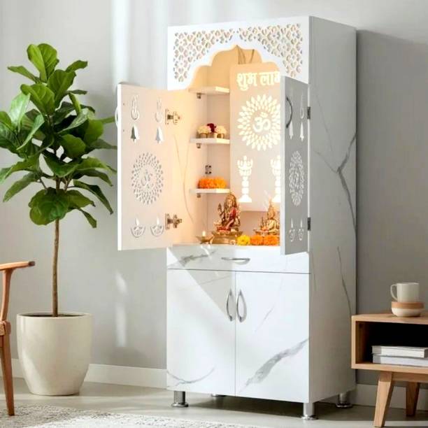 Old Wolf Furniture White Marble Wooden Temple With Light Engineered Wood Home Temple
