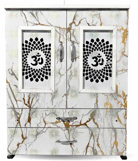 MARECARA WOODS “MARECARA Divine White Mandir – LED Light & Door | Marble Finish Engineered Wood Home Temple