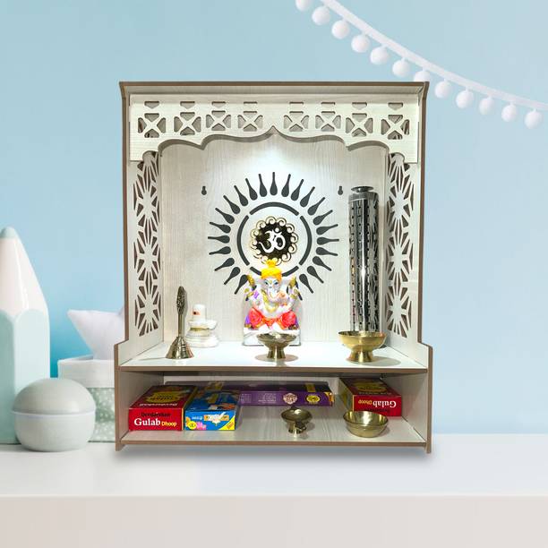 Foxit Pooja Mandir Home Office with LED Light H- 18 L- 16 W -8.75 In Home Temple Engineered Wood Home Temple