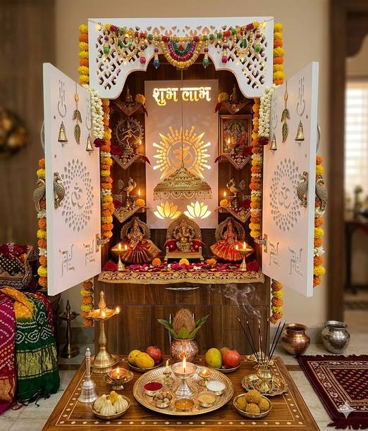 TheTempleHouse Modern Temple for Home/Pooja Mandir with Led Light Engineered Wood Home Temple Engineered Wood Home Temple