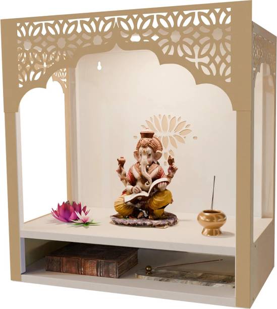 Nived Nandini Mandir 18 inch Wide Spotlight Extra Storage Wall Mount Poojaghar Metal Home Temple