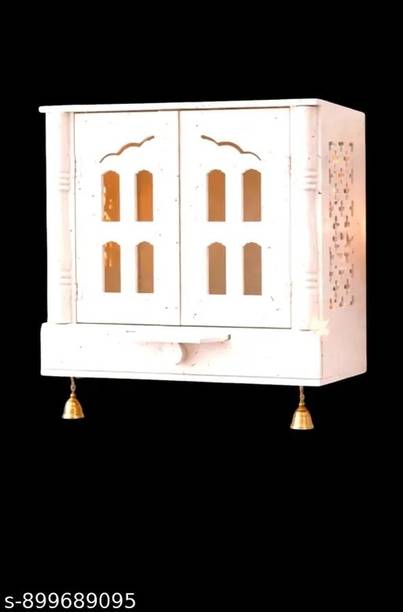 JAMWAIART Wooden Home Temple Marble Look | Mandir Wall Mounted | White | 16x16x8" Solid Wood Home Temple
