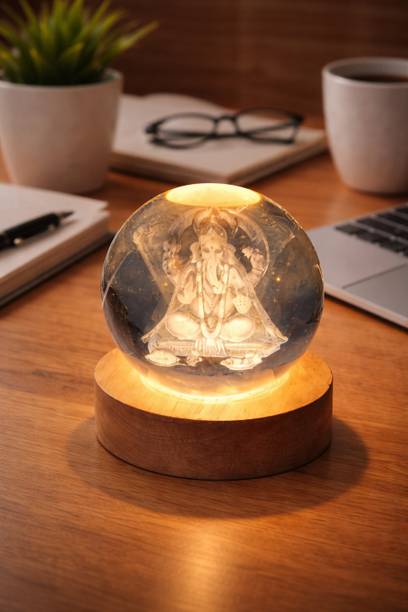 Darwin 3D Crystal Ganesha LED Lamp with Wooden Base Solid Wood Home Temple
