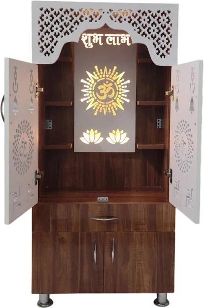 shivoja Modern Temple for Home/Pooja Mandir with Led Light Engineered Wood Home Temple