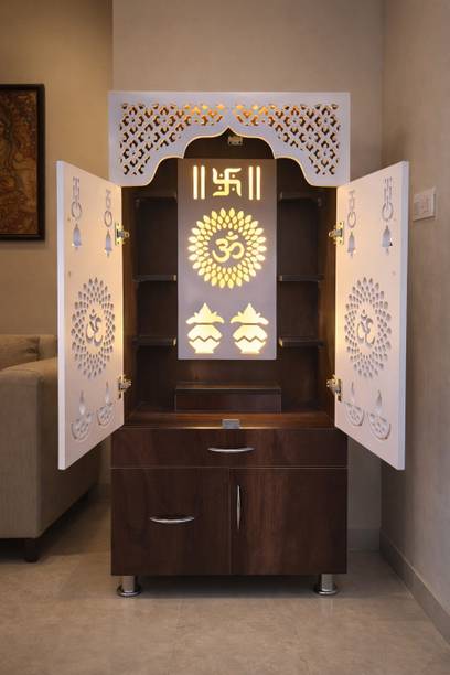 De Craftinia Homes Modern Home & Office Temple Unit with Storage and Warm Backlight Engineered Wood Home Temple