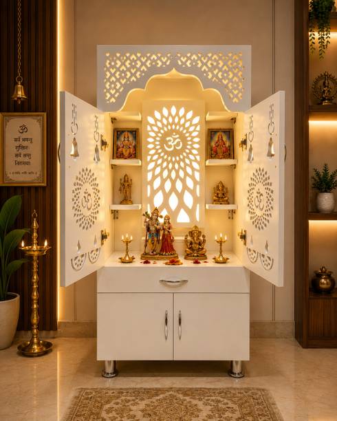 ArhantaCraft Premium quality Home Temple|Pooja Unit|Pooja Mandir| inbuilt led light Engineered Wood Home Temple