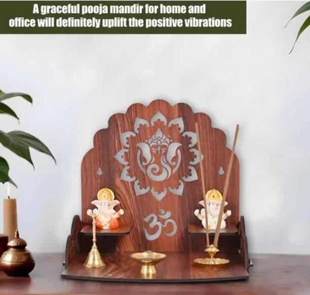 The Laptev Wooden Pooja Mandir for Home & Office with Ganesh Design – Compact Temple Stand Solid Wood Home Temple