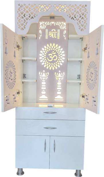 SHIVOJA SHREE OM TEMPLE SHREE OM TEMPLE WITH LED LIGHT Solid Wood Home Temple