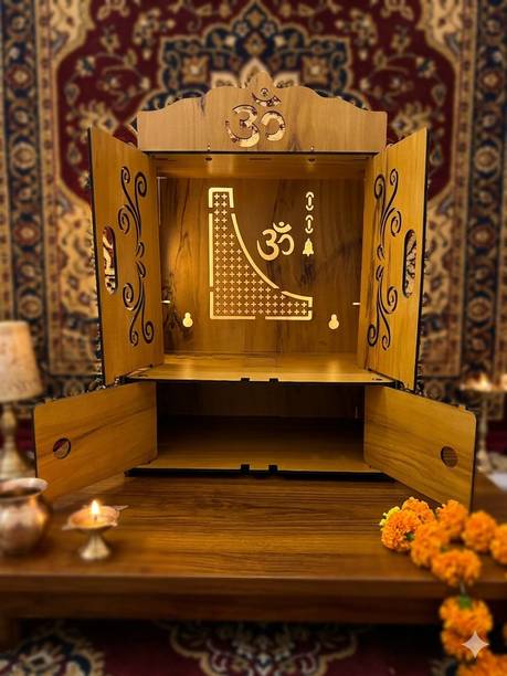 Expro Om Tirupati Divine Wooden Pooja Mandir with LED & Storage Solid Wood Home Temple