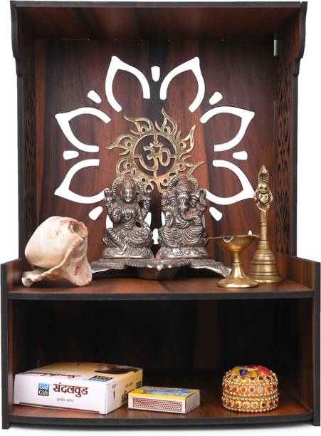 Gojeeva Premium Om Carved Pattern Devghar, Set-Top Box Stand Wooden Mandir Temple Engineered Wood Home Temple