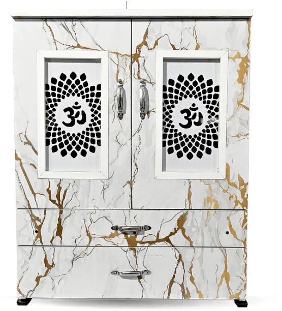 MARECARA WOODS “MARECARA Divine White Mandir – LED Light & Door | Marble Finish Engineered Wood Home Temple