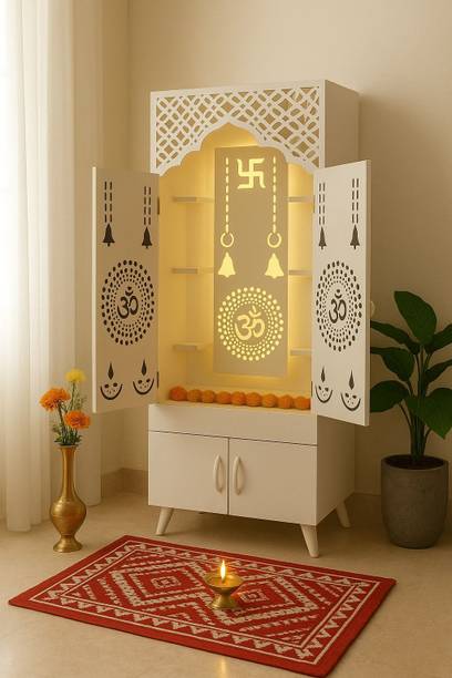 Flipkart Perfect Homes Studio Divine Dwelling 17001 Pooja Mandir|Temple for Home & Office with Led Back Light Engineered Wood Home Temple