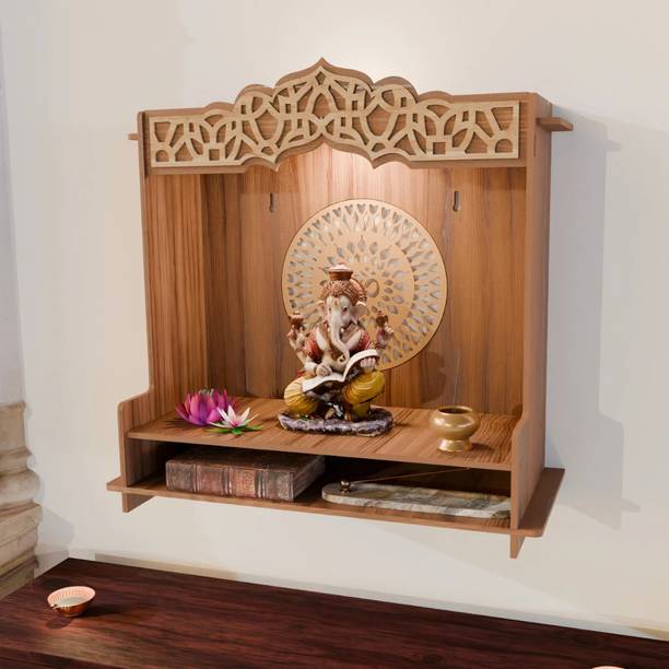 Nived GANGA Spotlight Mandir 21 inch Wide Wall Mount Poojaghar Devghar Color Walnut Engineered Wood Home Temple
