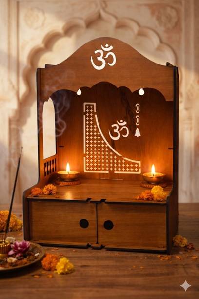 Expro Handcrafted Engineered Wood Pooja Mandir with Om & Bell Cutouts Engineered Wood Home Temple