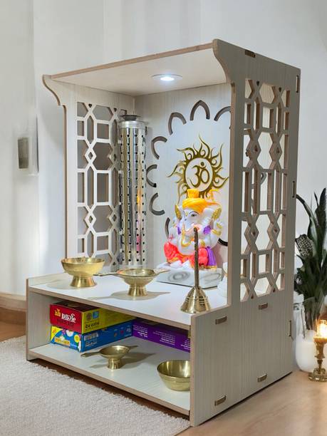 Foxit Pooja Mandir Home Office with LED Light H- 15.5 L- 11.5 W -8.5 In Home Temple Engineered Wood Home Temple