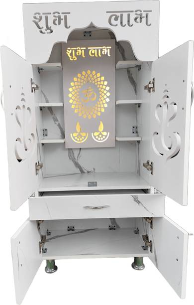 shivoja Temple for Home/Pooja Mandir with Led Light Solid Wood Home Temple